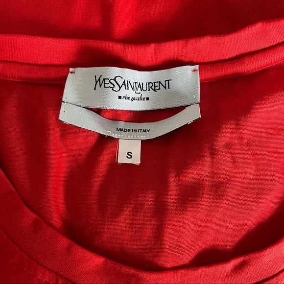 VTG Yves Saint Laurent sz S Red Logo Tee Gold YSL Short Sleeve - Picture 6 of 11
